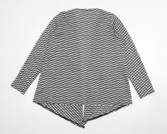 George Womens Black V-Neck Geometric Polyester Cardigan Jumper Size 14