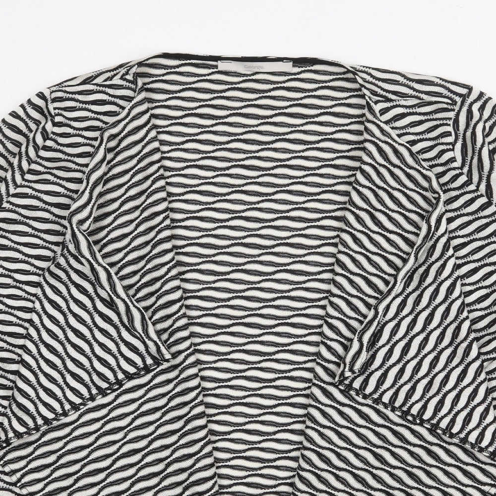 George Womens Black V-Neck Geometric Polyester Cardigan Jumper Size 14