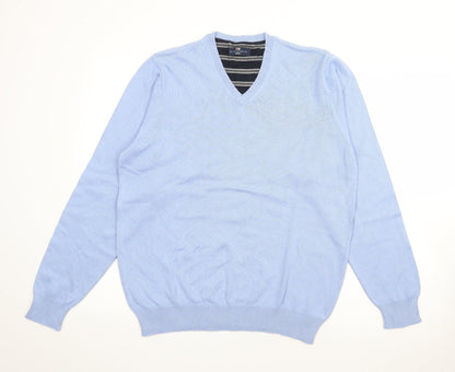 Blue Harbour Mens Blue V-Neck  Cotton Pullover Jumper Size M
