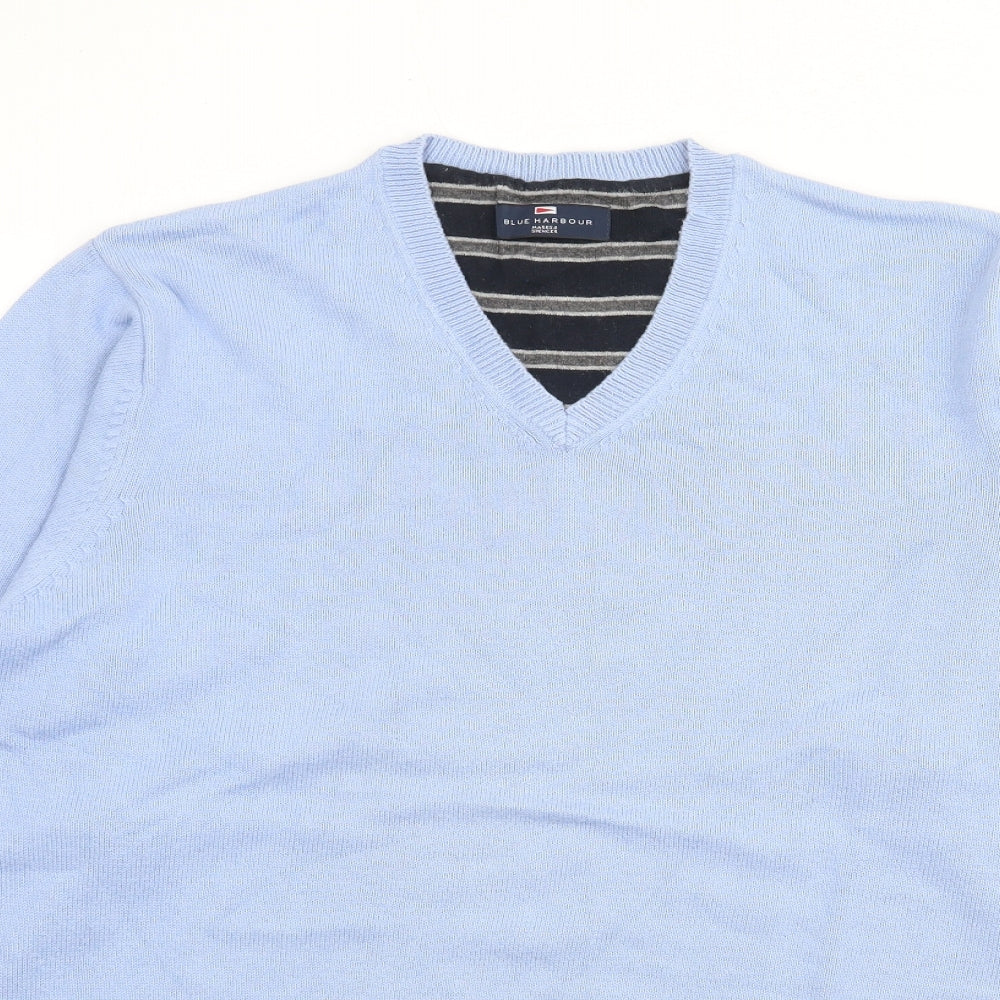 Blue Harbour Mens Blue V-Neck  Cotton Pullover Jumper Size M