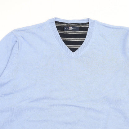 Blue Harbour Mens Blue V-Neck  Cotton Pullover Jumper Size M