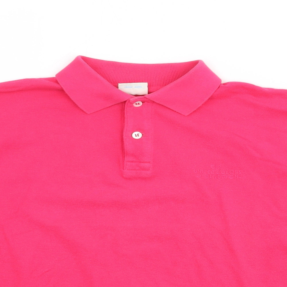United Colors of Benetton Girls Pink  Cotton Pullover Polo Size S Collared Button