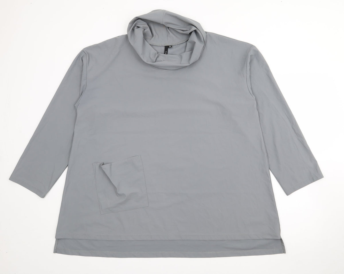 Additional front view of Young Kim women’s grey roll neck nylon jumper, size UK 16