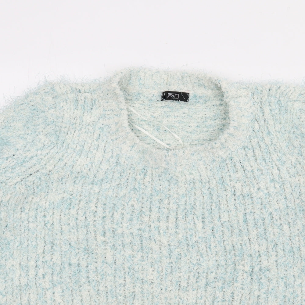 F&F Womens Blue Crew Neck  Viscose Pullover Jumper Size 8