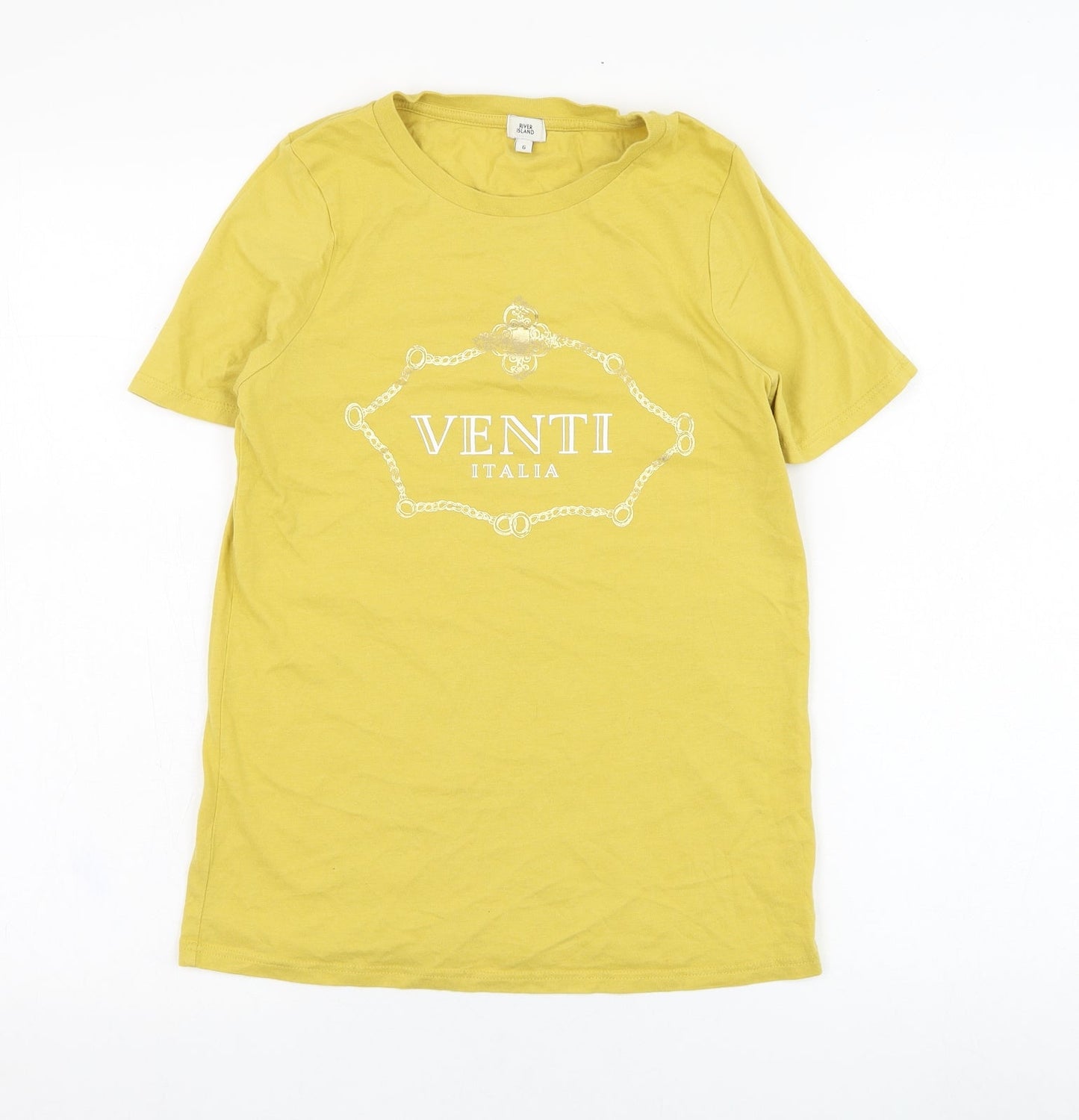 Womens UK Size 6 River Island Yellow Basic T-Shirt
