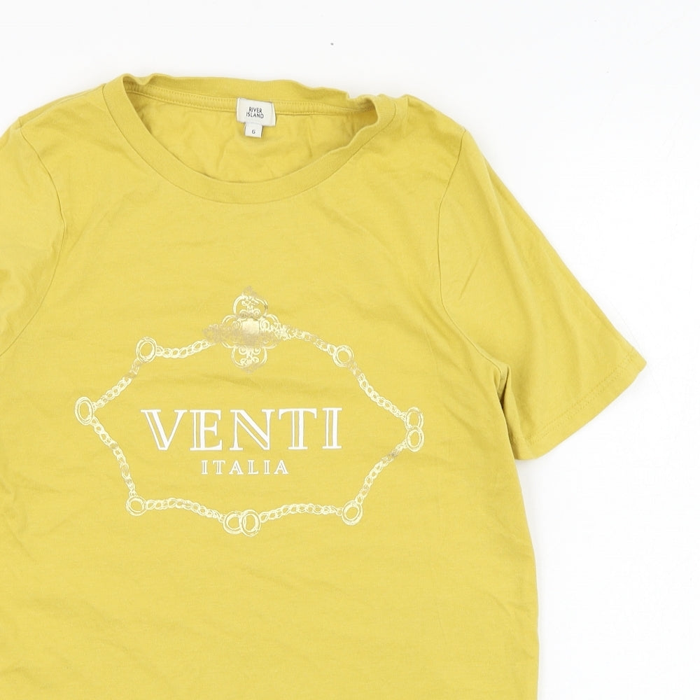 Womens UK Size 6 River Island Yellow Basic T-Shirt
