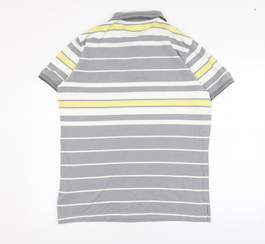 T-Sport Mens Grey Striped Cotton  Polo Size L Collared Pullover