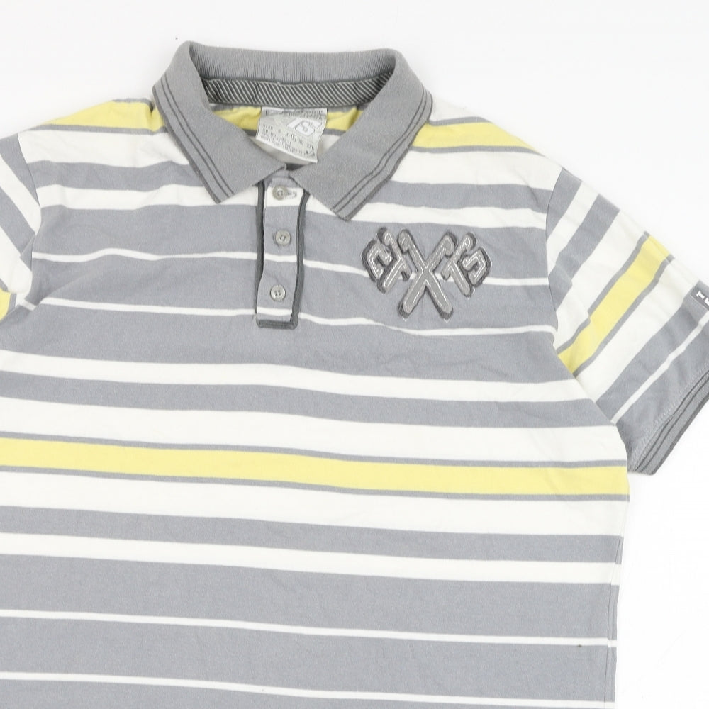 T-Sport Mens Grey Striped Cotton  Polo Size L Collared Pullover