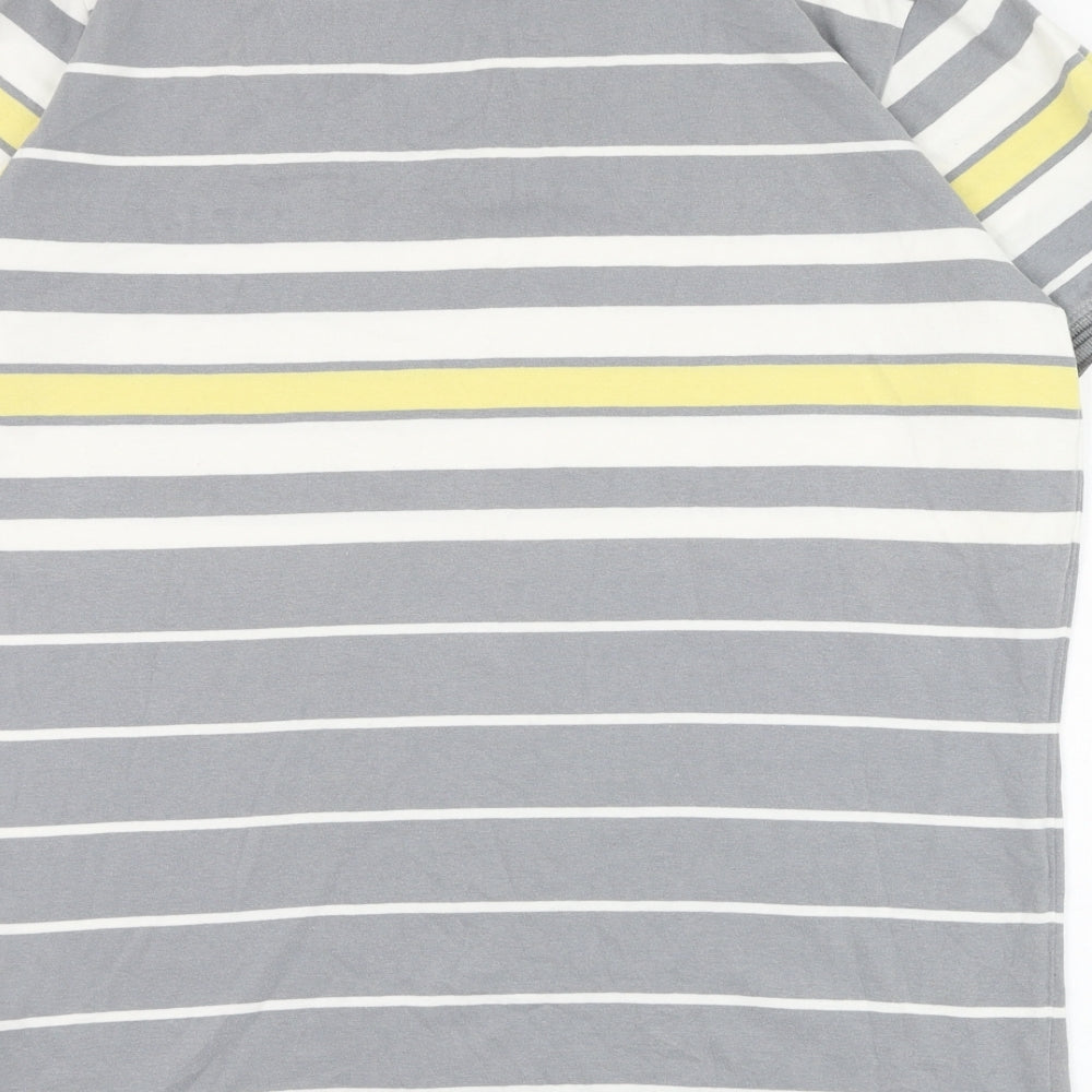 T-Sport Mens Grey Striped Cotton  Polo Size L Collared Pullover