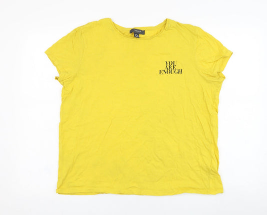 Primark Womens Yellow  Cotton Basic T-Shirt Size 12 Round Neck - You are enough