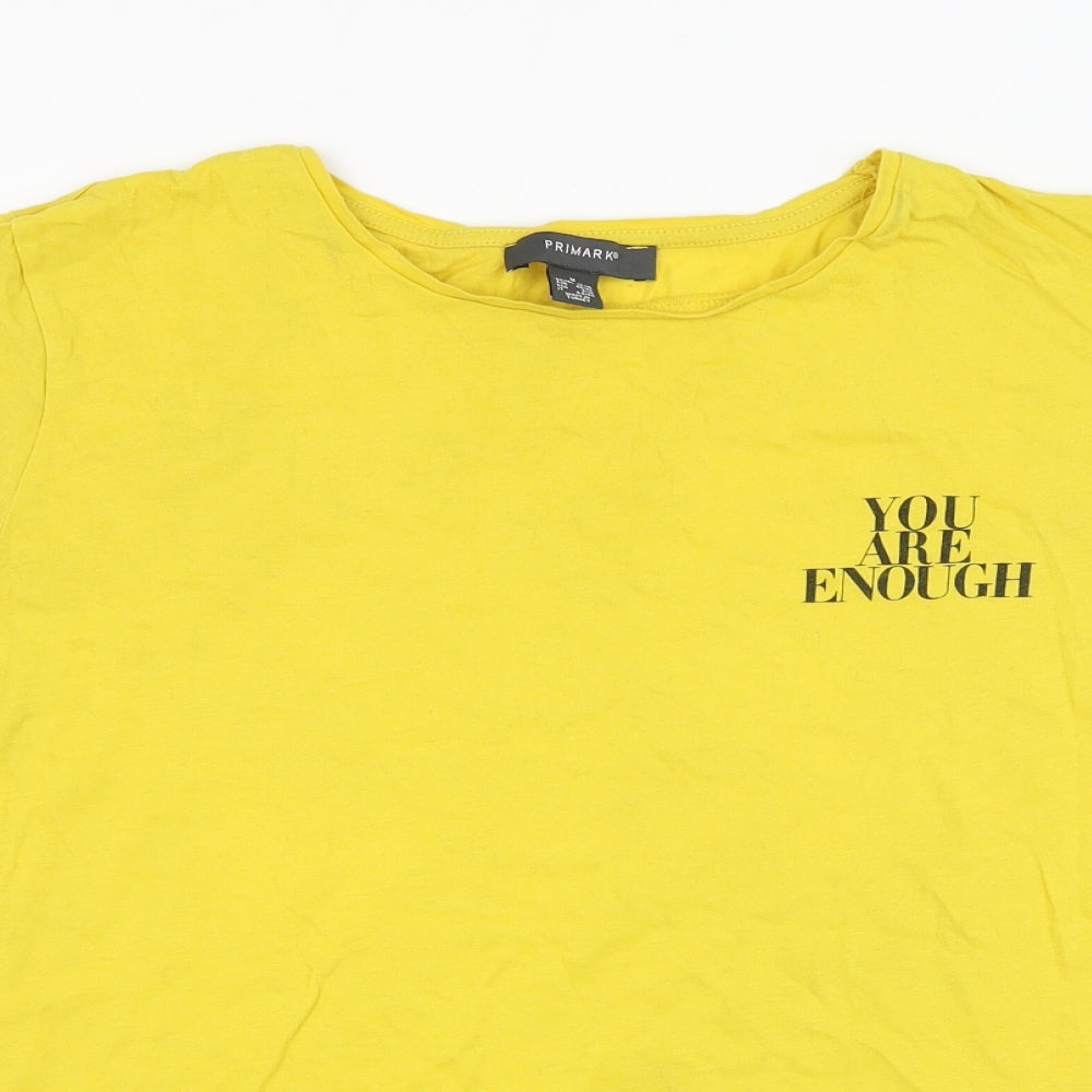 Primark Womens Yellow  Cotton Basic T-Shirt Size 12 Round Neck - You are enough