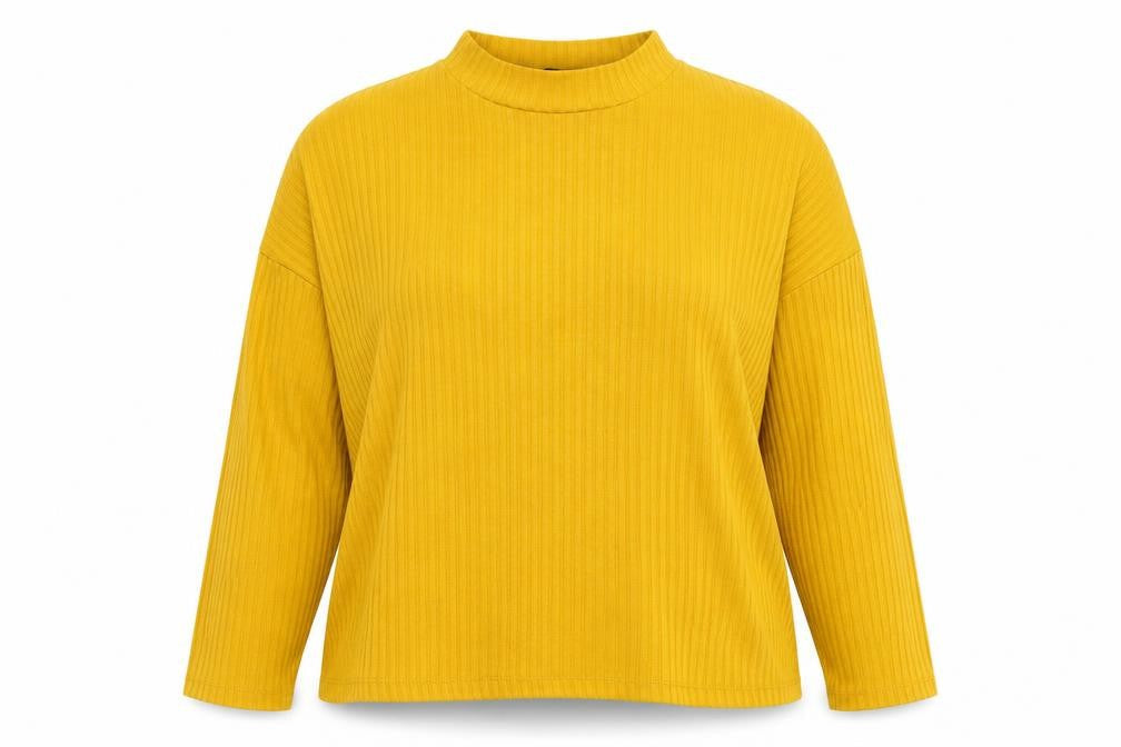 Front view of Dunnes women’s yellow viscose pullover sweatshirt, size UK 16, pullover