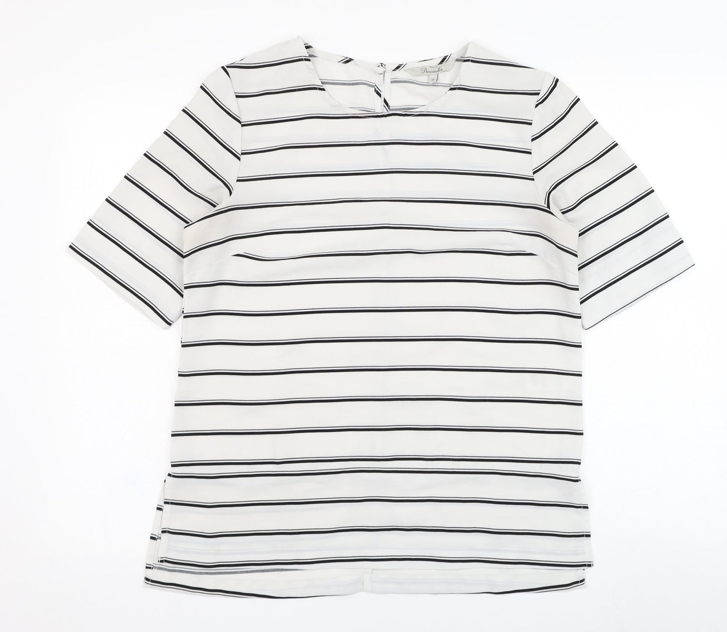 Peacocks Womens Ivory Striped Polyester Tunic T-Shirt Size 10 Round Neck