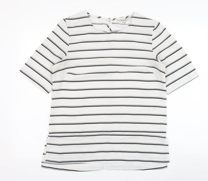 Peacocks Womens Ivory Striped Polyester Tunic T-Shirt Size 10 Round Neck