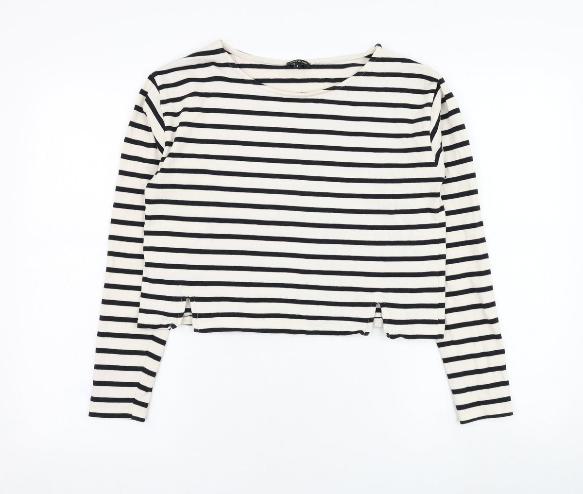 Additional front view of River Island women’s ivory striped cotton pullover sweatshirt, size UK 6, pullover