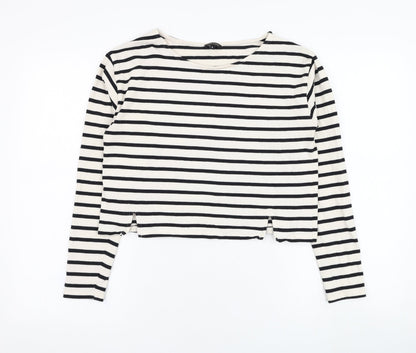Additional front view of River Island women’s ivory striped cotton pullover sweatshirt, size UK 6, pullover
