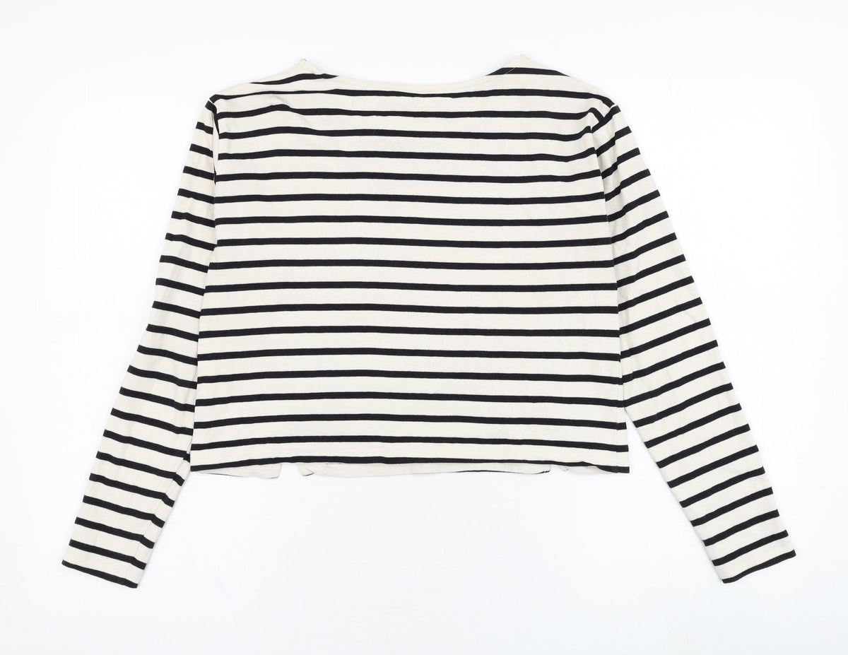 Back view of River Island women’s ivory striped cotton pullover sweatshirt, size UK 6, pullover