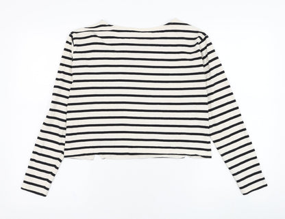 Back view of River Island women’s ivory striped cotton pullover sweatshirt, size UK 6, pullover