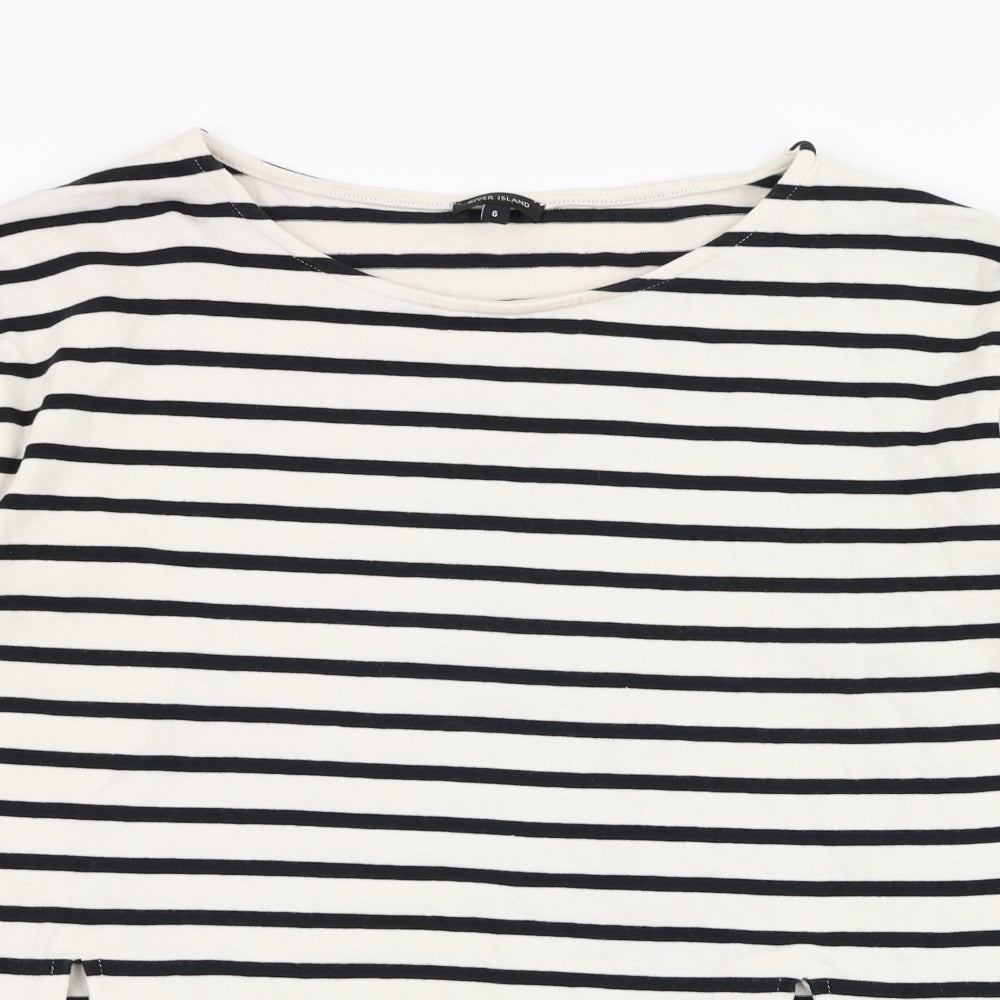 Close-up detail of River Island women’s ivory striped cotton pullover sweatshirt, size UK 6, pullover