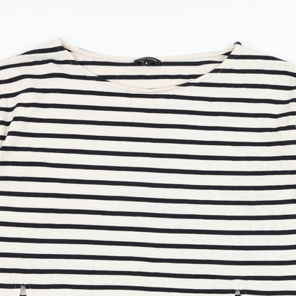 Close-up detail of River Island women’s ivory striped cotton pullover sweatshirt, size UK 6, pullover