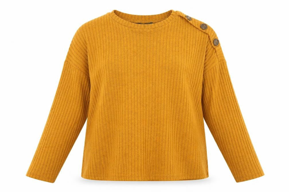Front view of Primark women’s yellow polyester pullover sweatshirt, size UK 12, pullover