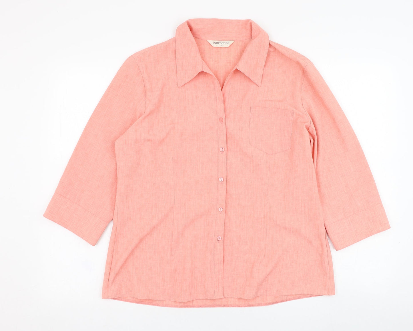 Womens UK Size 16 Bonmarché Pink Basic Button-Up