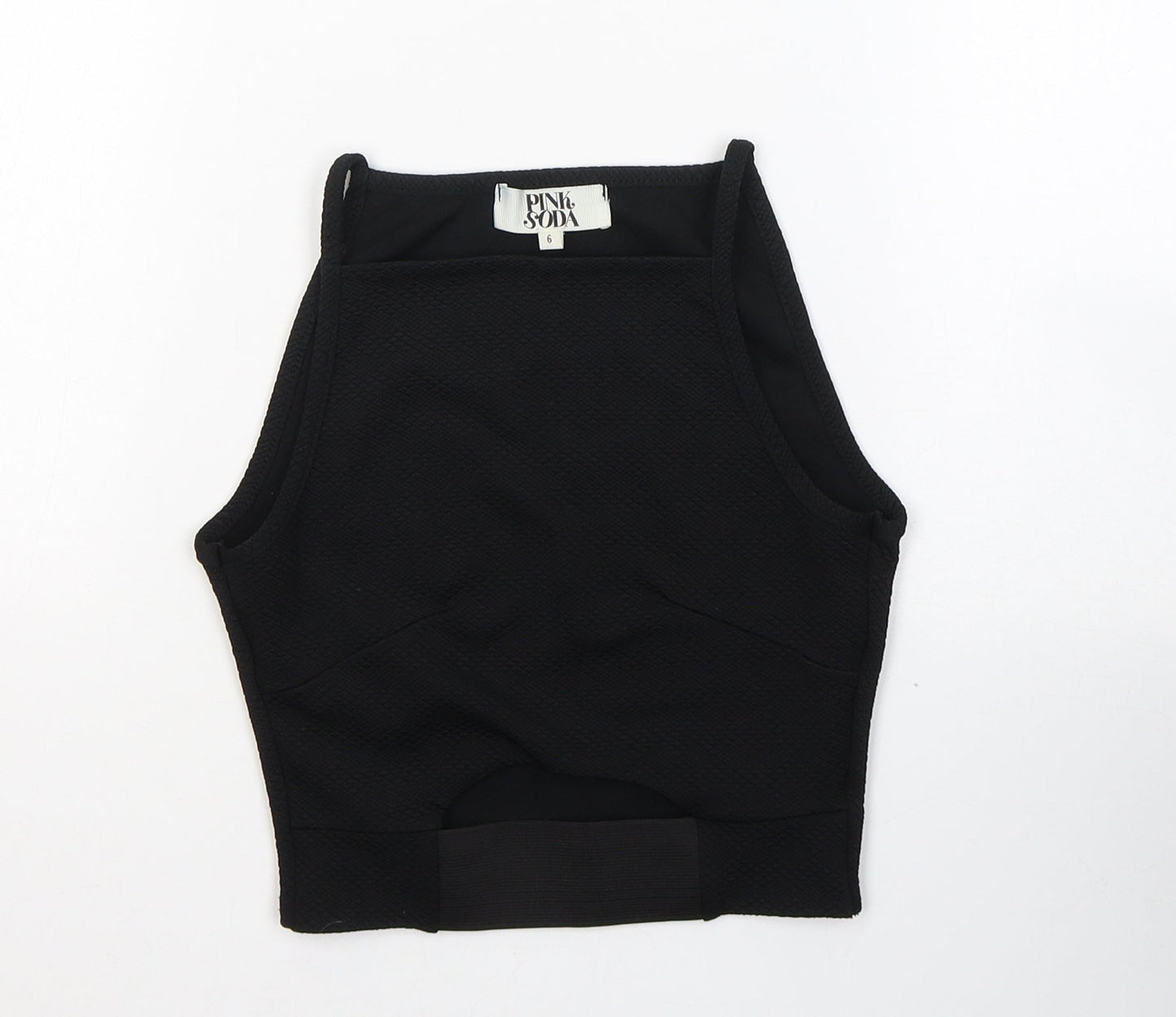 Womens UK Size 6 Pink Soda Black Cropped Tank