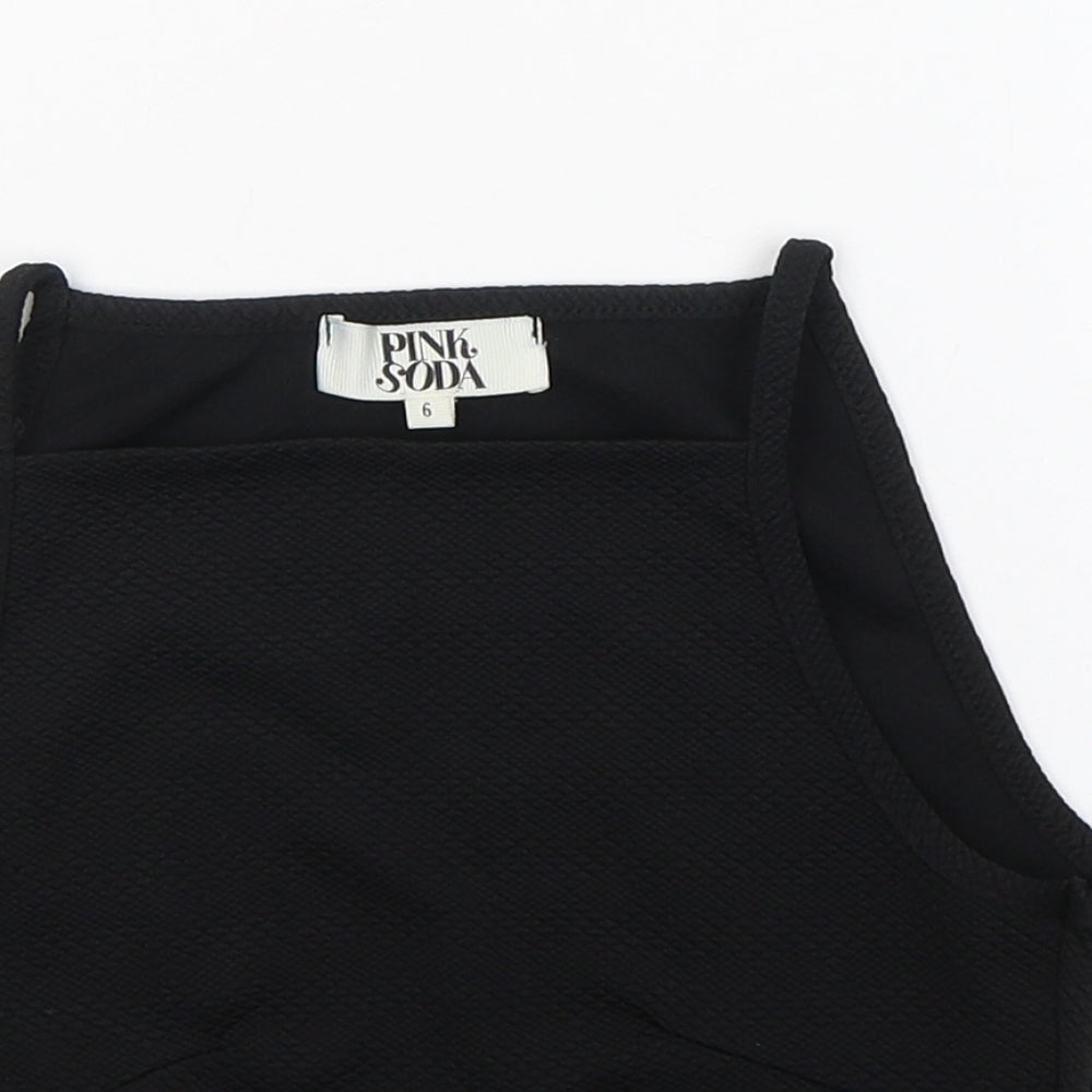 Womens UK Size 6 Pink Soda Black Cropped Tank