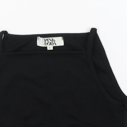 Womens UK Size 6 Pink Soda Black Cropped Tank
