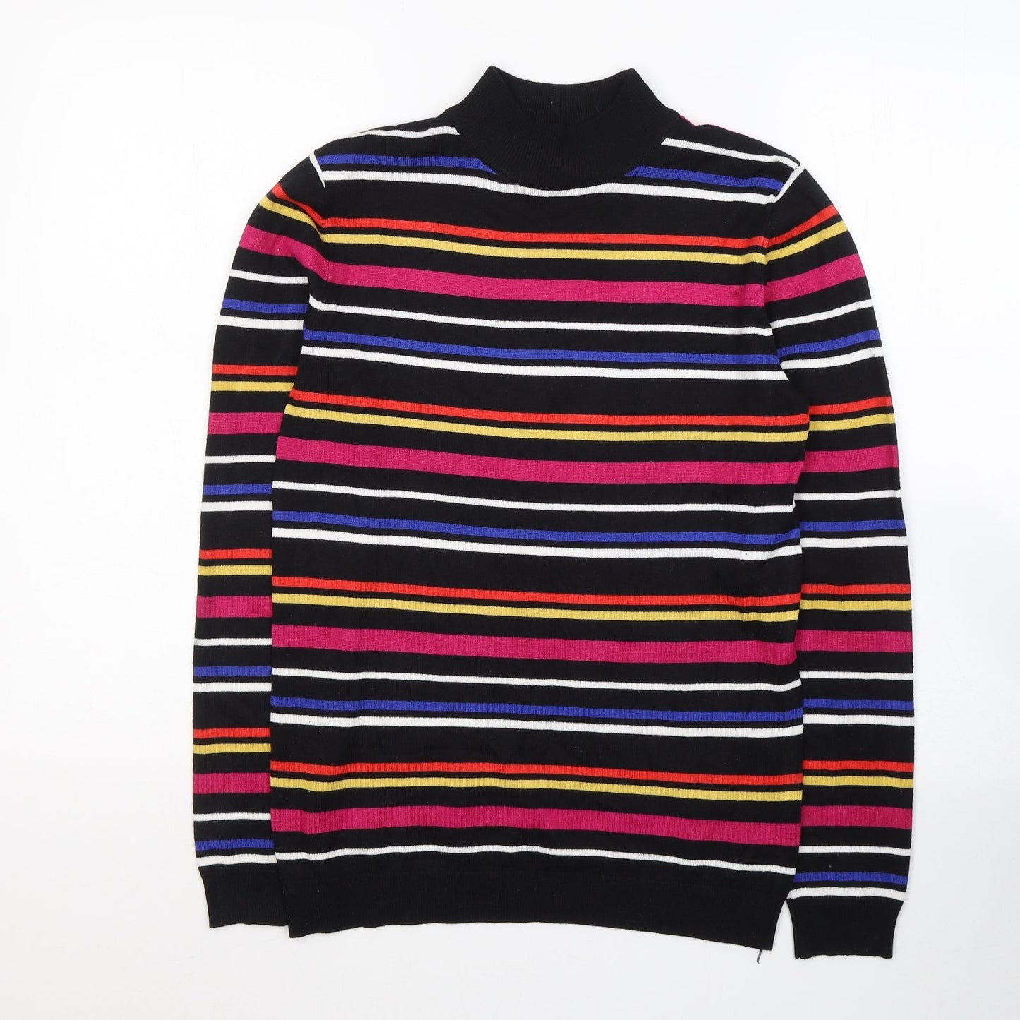 SheIn Womens Black High Neck Striped Viscose Pullover Jumper Size 10