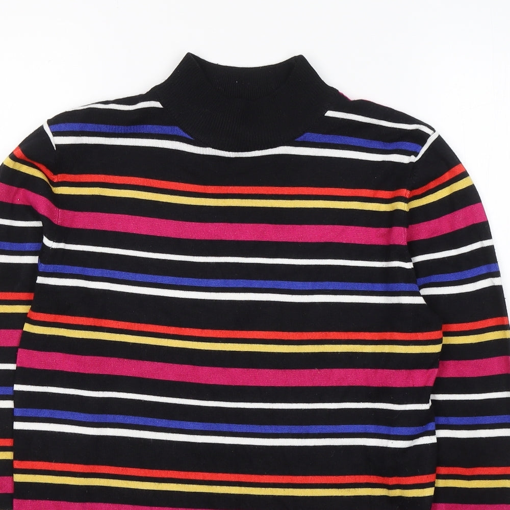 SheIn Womens Black High Neck Striped Viscose Pullover Jumper Size 10