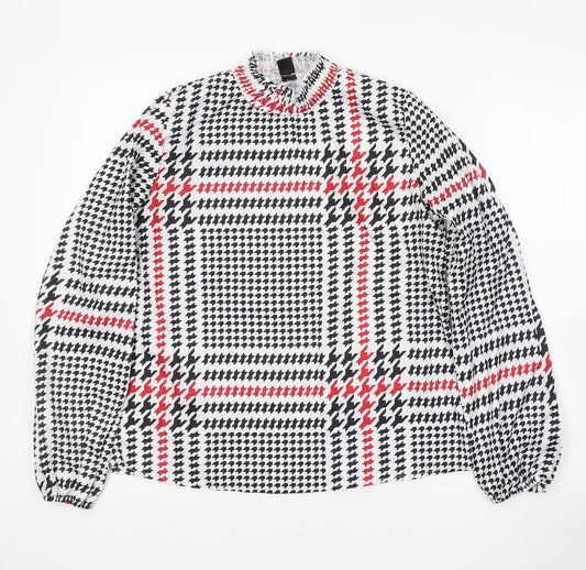 SheIn Womens White Geometric Polyester Basic Blouse Size M Round Neck