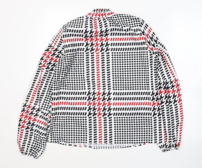 SheIn Womens White Geometric Polyester Basic Blouse Size M Round Neck