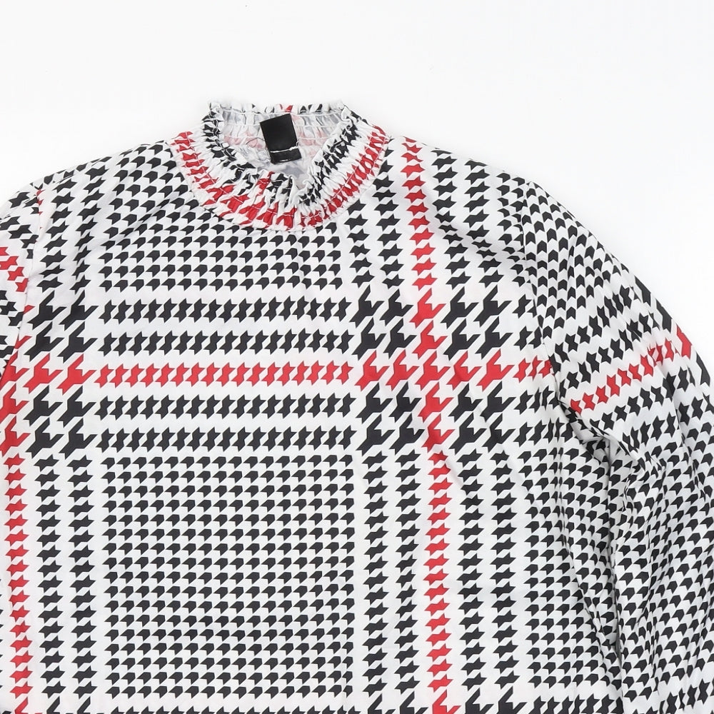 SheIn Womens White Geometric Polyester Basic Blouse Size M Round Neck