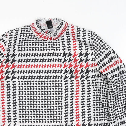 SheIn Womens White Geometric Polyester Basic Blouse Size M Round Neck