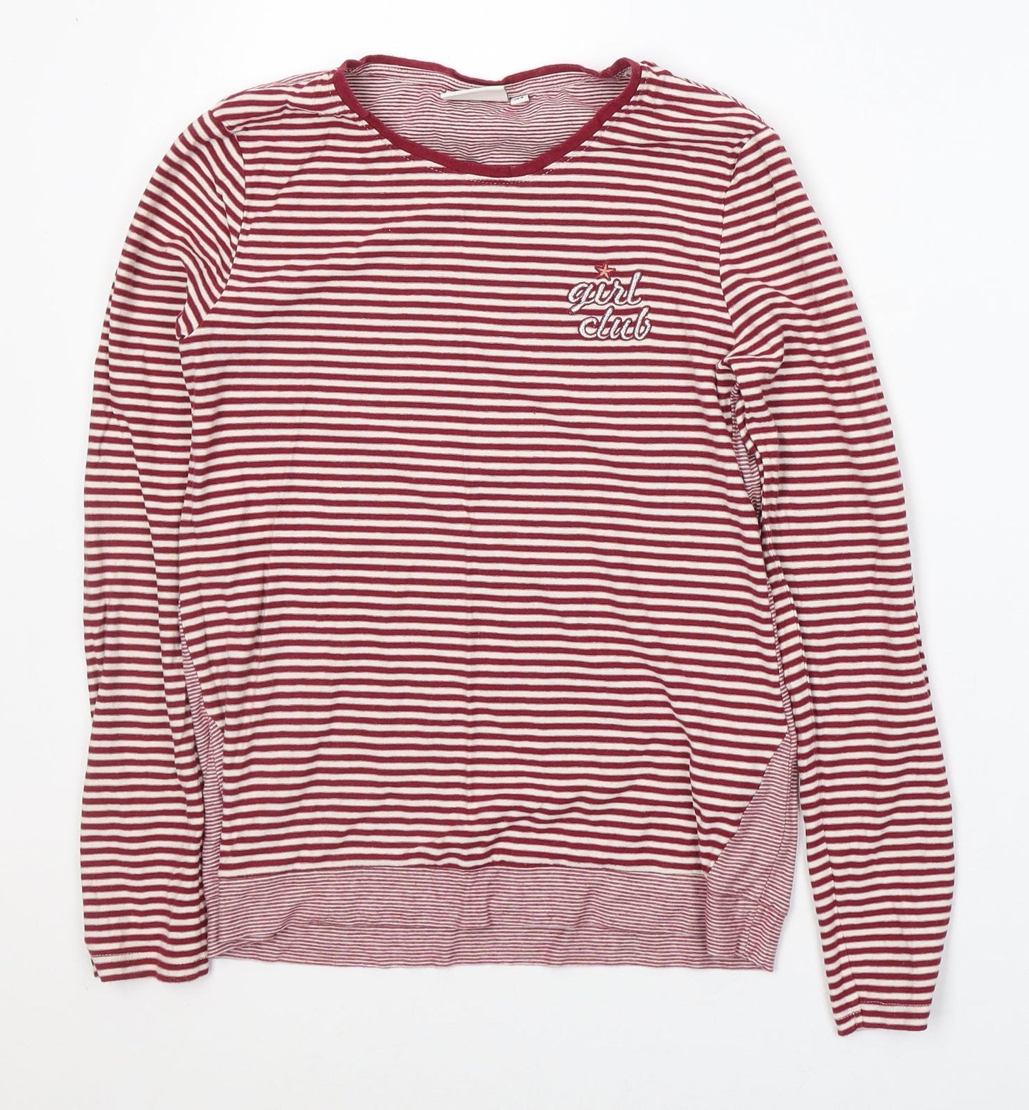Tom Taylor Girls Red Striped Cotton Pullover Casual Size L Round Neck Pullover