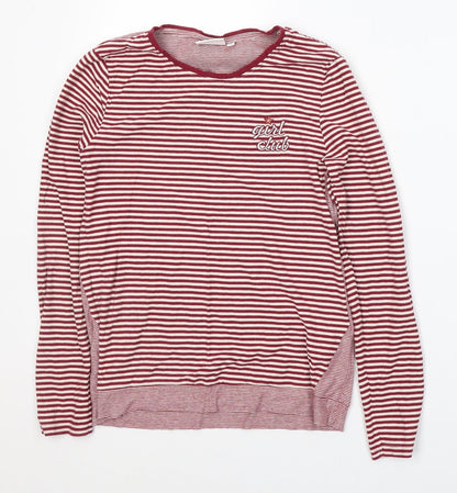 Tom Taylor Girls Red Striped Cotton Pullover Casual Size L Round Neck Pullover