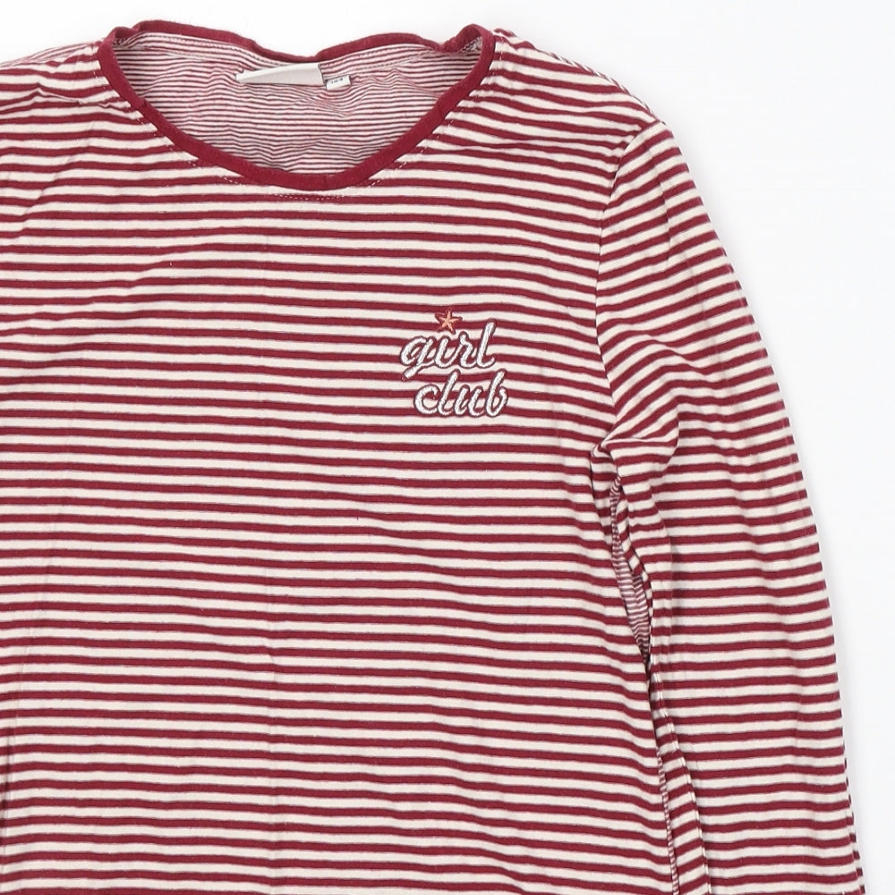 Tom Taylor Girls Red Striped Cotton Pullover Casual Size L Round Neck Pullover