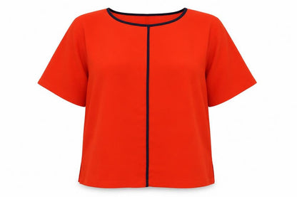 Front view of Marks & Spencer women’s red polyester t-shirt, size UK 12, round neck