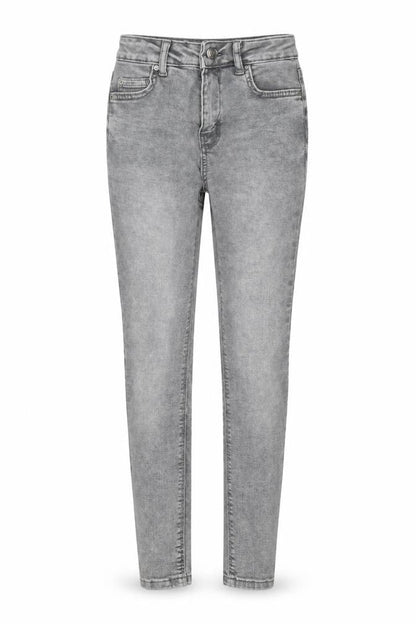 Front view of Denim & Co. women’s grey cotton skinny jeans, size UK 6, 27-inch leg regular button