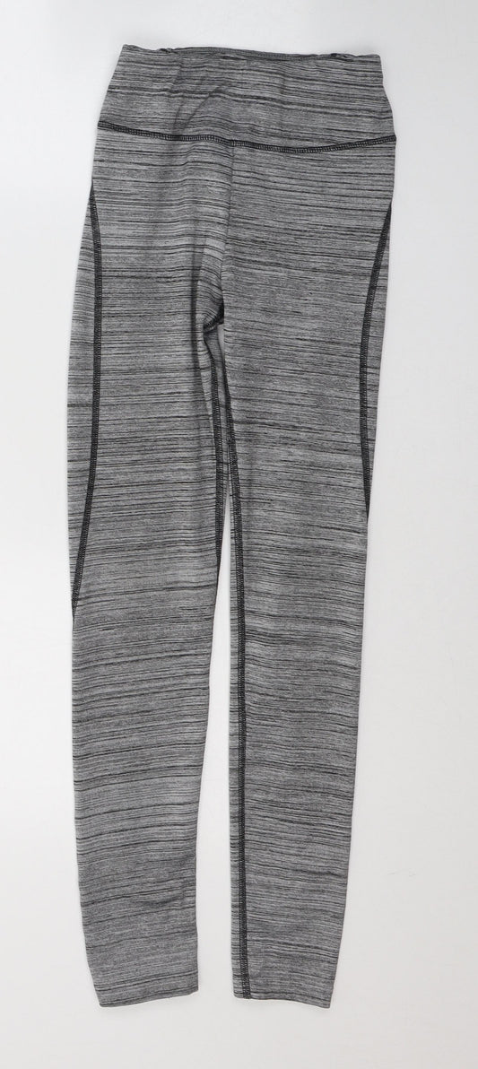 ClpActive Womens Grey Striped Polyester Pedal Pusher Leggings Size XS L26 in Regular Pullover