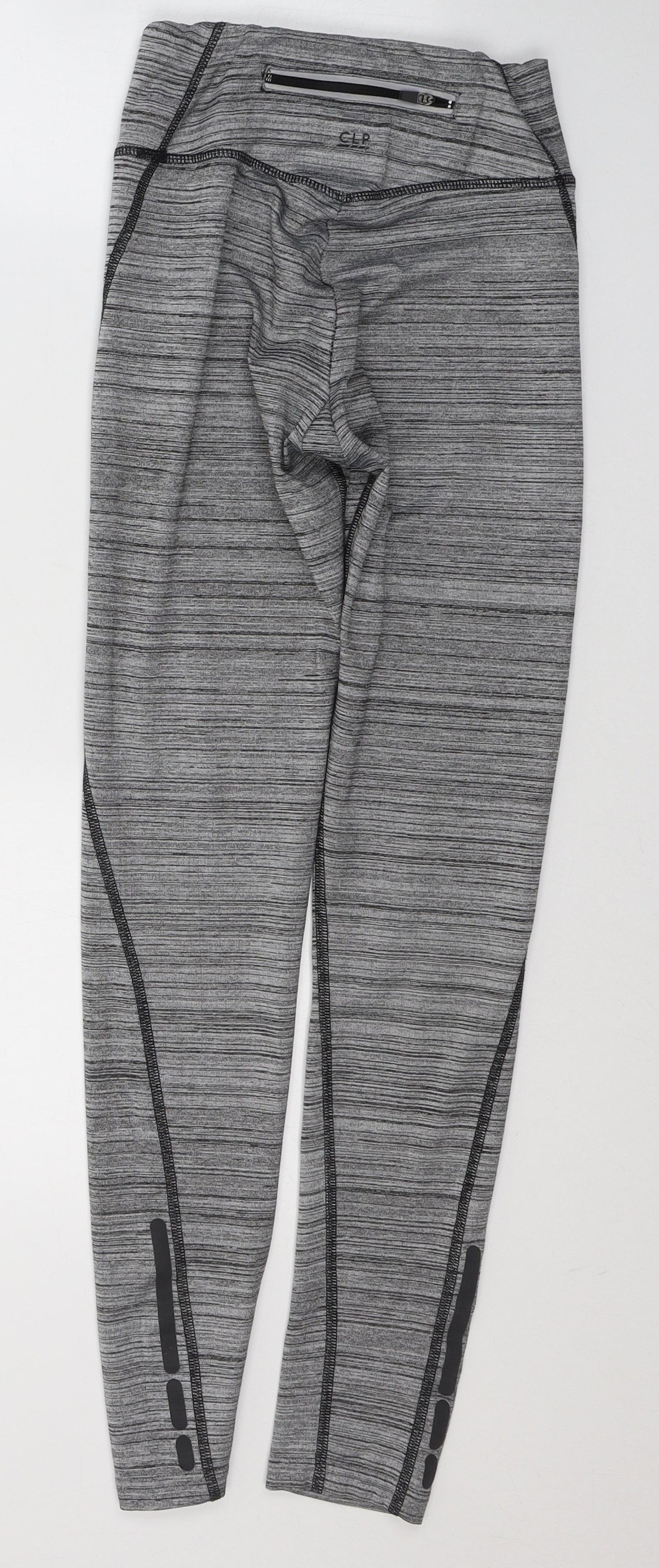 ClpActive Womens Grey Striped Polyester Pedal Pusher Leggings Size XS L26 in Regular Pullover