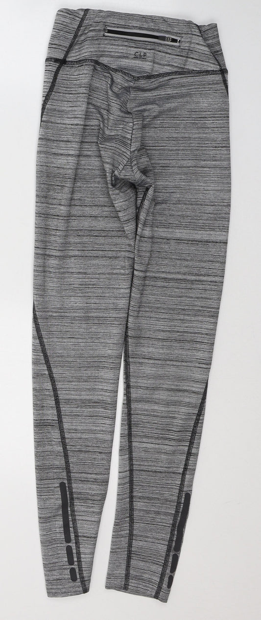 ClpActive Womens Grey Striped Polyester Pedal Pusher Leggings Size XS L26 in Regular Pullover