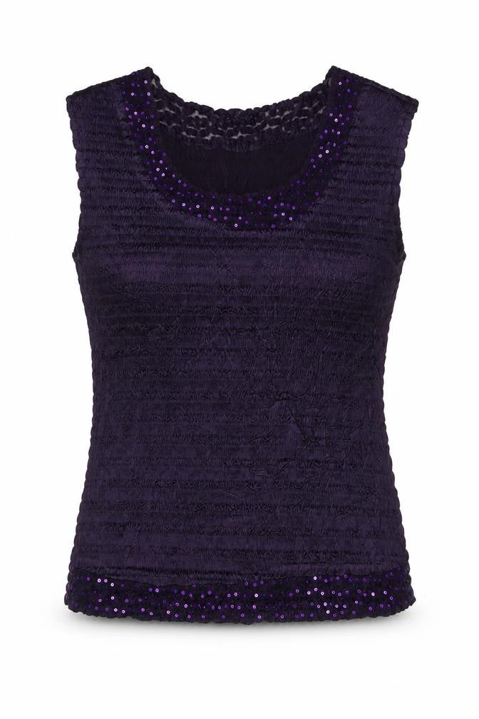 Front view of BEAST women’s purple polyester basic tank, size M, round neck