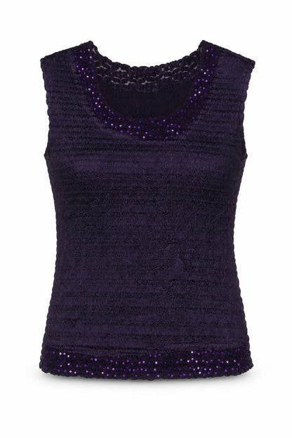 Front view of BEAST women’s purple polyester basic tank, size M, round neck
