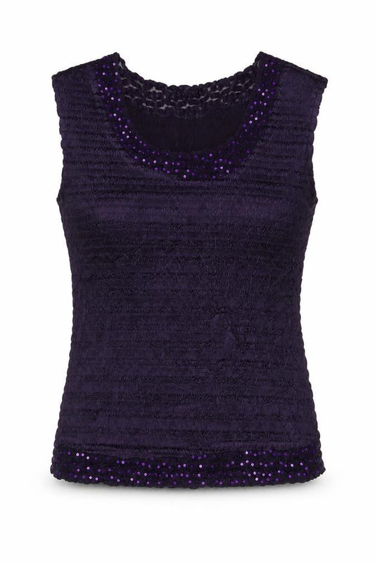 Front view of BEAST women’s purple polyester basic tank, size M, round neck