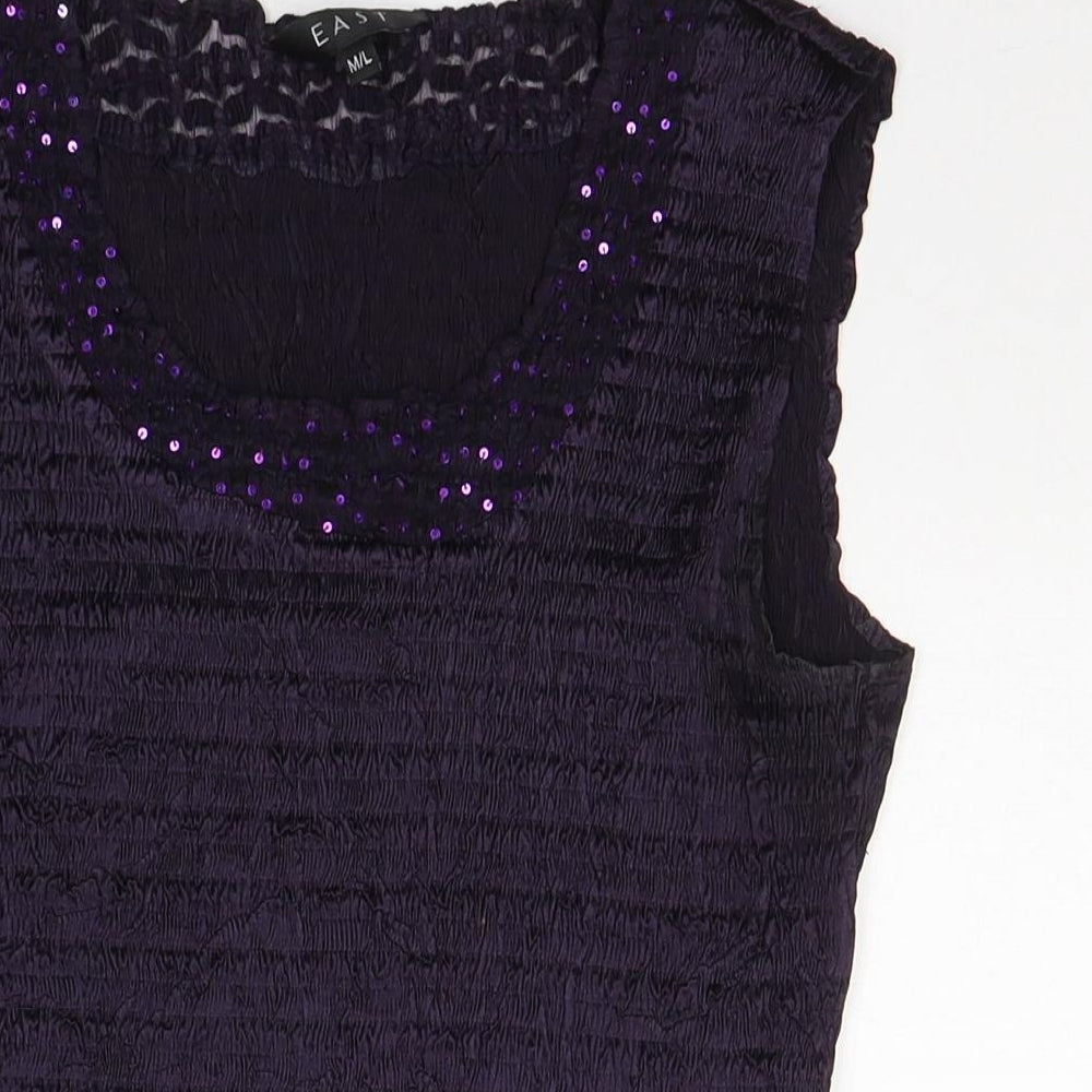 Close-up detail of BEAST women’s purple polyester basic tank, size M, round neck