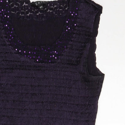 Close-up detail of BEAST women’s purple polyester basic tank, size M, round neck