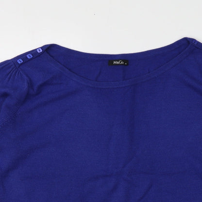 M&Co Womens Blue Round Neck  Acrylic Pullover Jumper Size 10