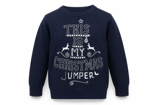 George Boys Blue Round Neck  100% Cotton Pullover Jumper Size 5-6 Years   - Santa Pattern